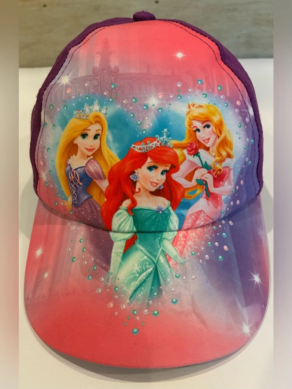 Disney Princess Girls Baseball Cap Rapunzel Ariel Aurora Purple Pink Adjustable
